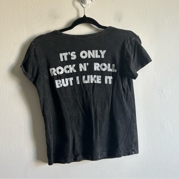 The Rolling Stones Sz XS Mouth Logo Cut Out Acid Black Rock Band Tee Shirt - Picture 5 of 7